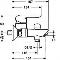 Hansavantis 5244 2113 Смеситель для ванны (хром), однорычажный, DN 15 (G1/2), для настенного монтажа, с душевой гарнитурой, расход 20/19 л/мин (излив, душ), измеряется при давлении воды 3 бар, переключение – автоматический возврат в исходное положение душ