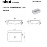 Cielo SHUI SHLAA6020: Раковина накладная на столешницу на 60 см, без отверстия под смеситель, для монтажа с настенным или высоким/свободностоящим смесителем для раковины, возможна установка на мебель или столешницу. 
Может поставляться в черном цвете, це