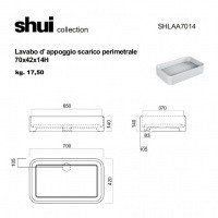 Cielo SHUI SHLAA7014: Раковина накладная на столешницу на 70 см, без отверстия под смеситель, для монтажа с настенным или высоким/свободностоящим смесителем для раковины, возможна установка на мебель или столешницу