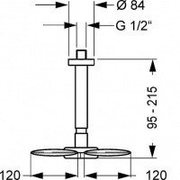 Hansaclear 5197 0300 Верхний душ (хром), DN 15, расход рекомендуемый минимальный 20 л/мин, 3 головки, прозрачные, акриловое стекло, антиизвестковая функция, с потолочной соединительной трубой, удлиняется до 78-198 мм