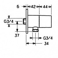hansadesigno 5122 0202 переход для подключения душа G 3/4 с запорным вентилем (хром)