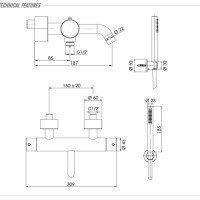 REMER X STYLE Inox SSXT02 Термостатический смеситель для ванны (нержавеющая сталь шлифованная)