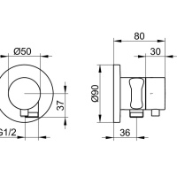 Keuco Ixmo 59557071201 Запорный вентиль с переключателем на 2 положения и подключением душевого шланга с держателем душа - внешняя часть (нержавеющая сталь)