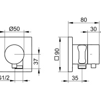 Keuco Ixmo 59557051202 Запорный вентиль с переключателем на 2 положения и подключением душевого шланга с держателем душа - внешняя часть (никель шлифованный)