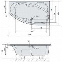 Акриловая ванна ALPEN Mamba 170 L 76111, гарантия 10 лет, асимметричная форма, объём 260 литров, цвет - euro white (европейский белый)