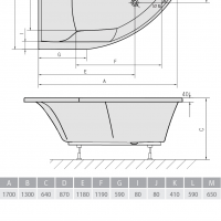 Акриловая ванна ALPEN Tandem 170 L a06611, гарантия 10 лет, асимметричная форма, объём 395 литров, цвет - euro white (европейский белый)