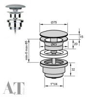 AeT A037116 Выпуск для раковины без перелива | Донный клапан (серый матовый)
