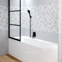 RIHO GRID GB501 L G004046121 Шторка для ванны 80*150 см (черный | стекло)