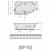 Акриловая ванна ALPEN Mamba 170 R 77111, гарантия 10 лет, асимметричная форма, объём 260 литров, цвет - euro white (европейский белый)
