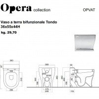 Cielo OPERA (tonda) OPVAT: унитаз напольный, приставной к стене, в комплекте с сидением и крышкой CPVOPTF (soft-close), оборудованными функцией плавного закрытия, для монтажа с внутристенным, скрытым бачком (бачок в комплект поставки не входит).
