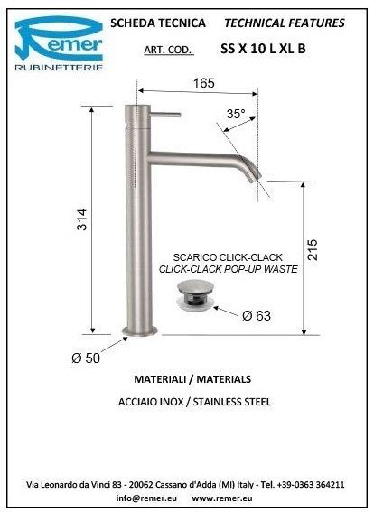 Remer X STYLE Inox SSX10LXLB Высокий смеситель для раковины ...