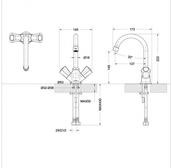 Bravat Duo F1133186CP-RUS Смеситель для раковины (Хром), в магазине ...