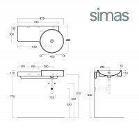 SIMAS Flow FL05N*0 - Раковина для ванной комнаты 87*50 см | с левым крылом (черная глянцевая)