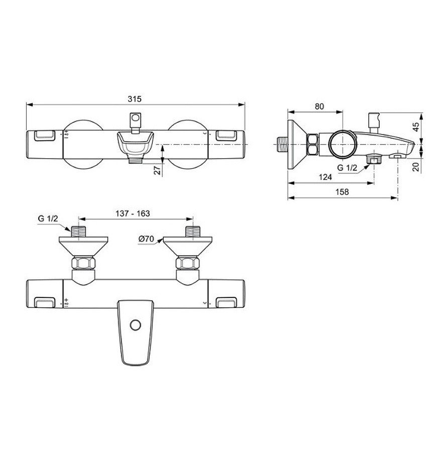 Ideal Standard CERATHERM T25 A7206AA Смеситель с термостатом для ванны ...