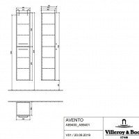 Villeroy Boch Avento A89400B1 Шкаф пенал для ванной комнаты, петли слева (серое стекло).
