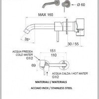 Remer X STYLE Inox SSX15P Настенный смеситель для раковины (шлифованная нержавеющая сталь)
