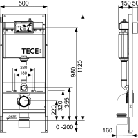 TECE Base K440403 - Система инсталляции для подвесного унитаза | 4 в 1, в комплекте с клавишей смыва (черный глянцевый)