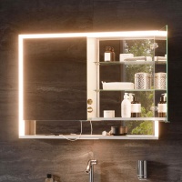 Keuco Royal Lumos 14308171301 Зеркальный шкаф с подсветкой 105*74 см (алюминий | белый)