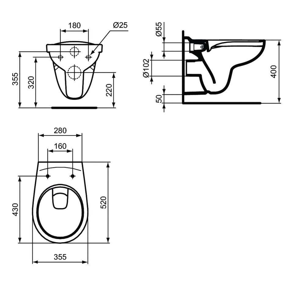 Ideal Standard Eurovit K881201 Подвесной унитаз безободковый с крышкой ...