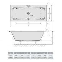 Акриловая ванна ALPEN Kvadra 180 17611, гарантия 10 лет, прямоугольная форма, объём 260 литров, цвет - euro white (европейский белый)