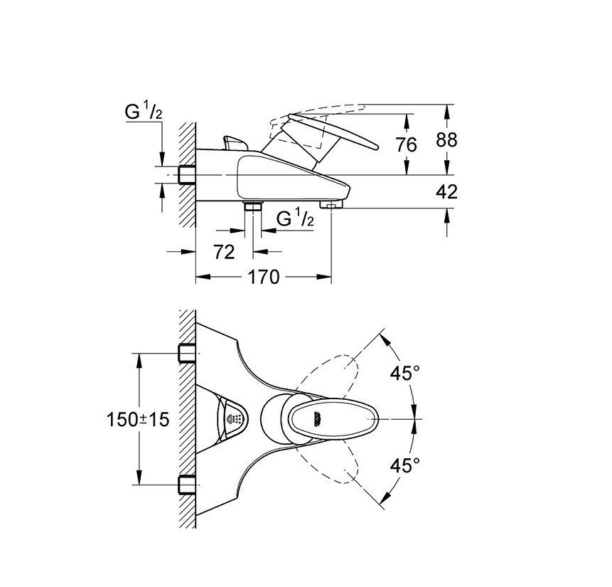 GROHE Taron 33524IN0 - Смеситель для ванны (хром - синий матовый), в ...