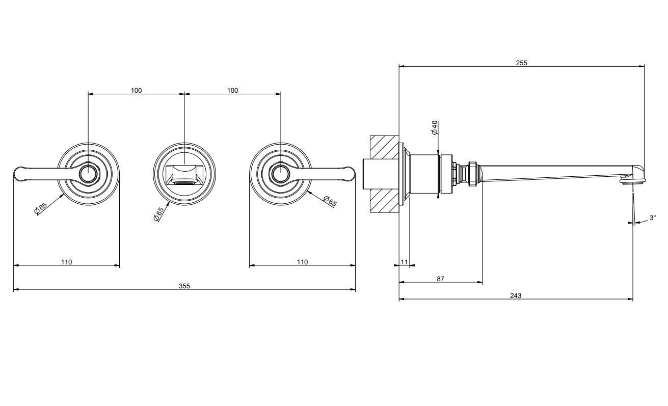 GESSI Venti20 65090.710 Настенный смеситель для раковины (латунь PVD ...