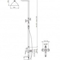 GPD DST27-O Душевая система в комплекте со смесителем - с функцией наполнения ванны (медь состаренная)