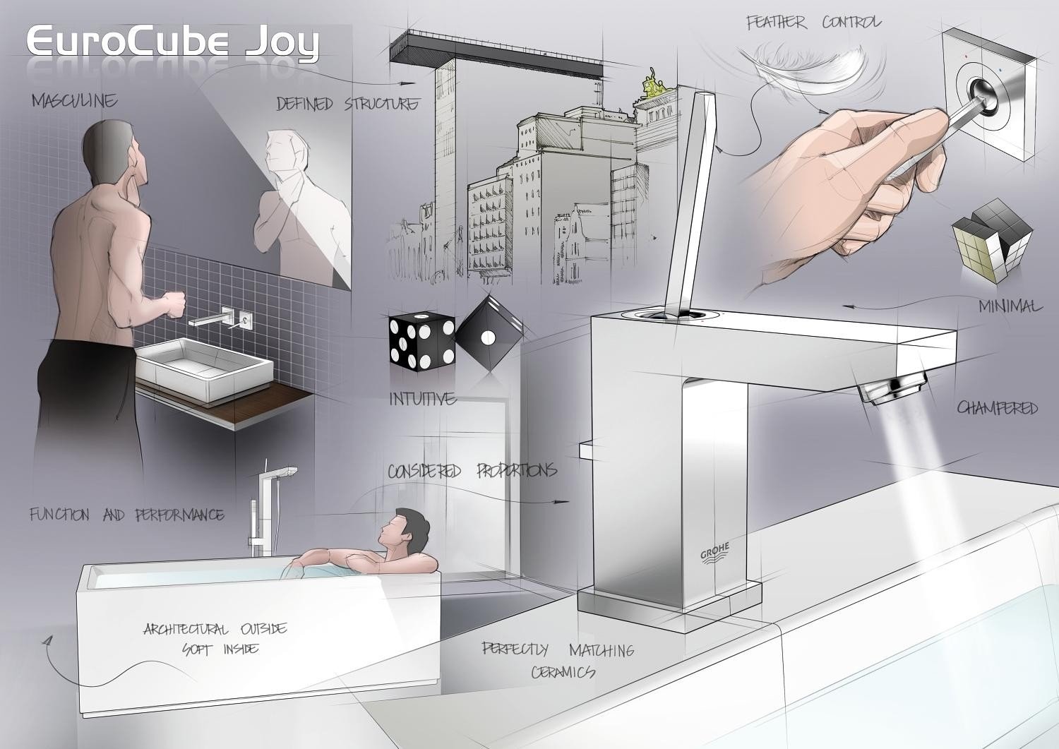 GROHE Eurocube Joy 23666000 Каскадный смеситель для ванны (хром)