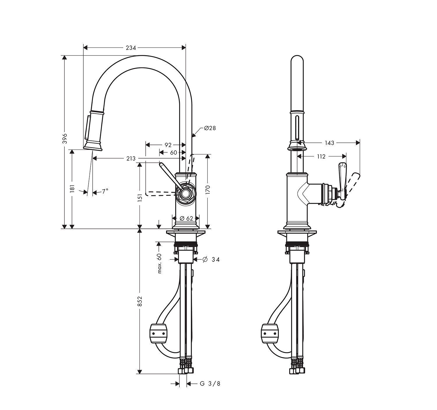 AXOR Montreux 16581950 Однорычажный смеситель для кухни с вытяжным ...