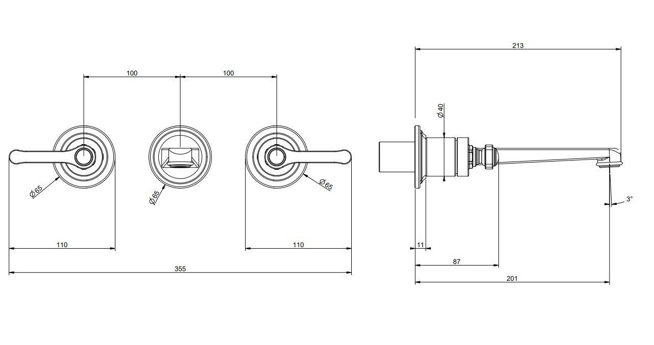 GESSI Venti20 65091.299 Настенный смеситель для раковины (черный ...