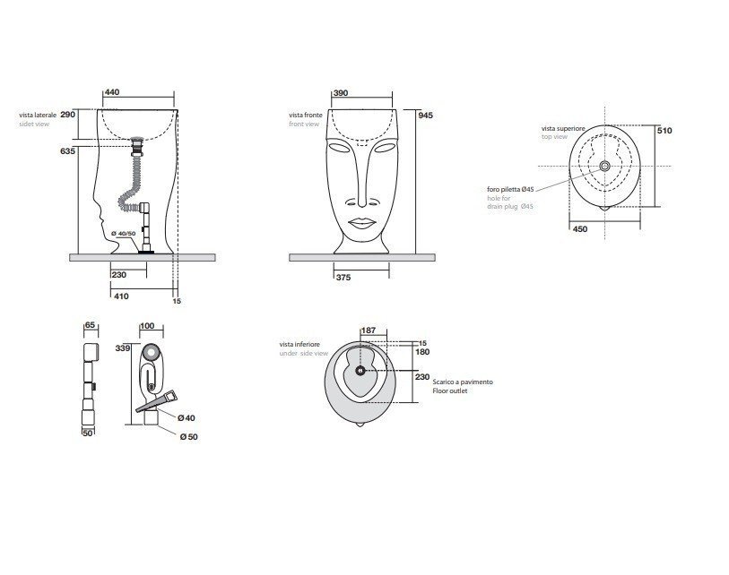 Kerasan Artwork \"Moloco\" 4741K60 Раковина напольная на 45 см, в ...