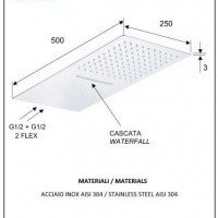 Remer 350UFCAX Верхний душ с каскадным изливом 250*500 мм (нержавеющая сталь полированная)