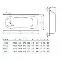Koller Pool Liberty B50C2200E Ванна стальная 1500*700 мм (белый)