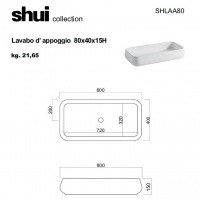 Cielo SHUI SHLAA80: Раковина накладная на столешницу на 80 см, без отверстия под смеситель, для монтажа с настенным или высоким/свободностоящим смесителем для раковины,  возможна установка на мебель или столешницу.