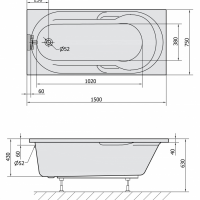 Акриловая ванна ALPEN Mirela 150 45111, гарантия 10 лет, прямоугольная форма, объём 150 литров, цвет - euro white (европейский белый)
