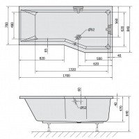 Акриловая ванна ALPEN Versys 170 L 70111, гарантия 10 лет, асимметричная форма, объём 278 литров, цвет - euro white (европейский белый)