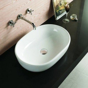 CeramaLux N9026A Раковина - чаша для ванной комнаты 60*41 см | накладная на столешницу (белая глянцевая)
