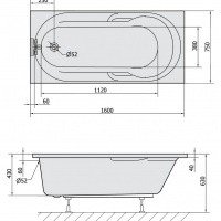 Акриловая ванна ALPEN Mirela 160 40111, гарантия 10 лет, прямоугольная форма, объём 160 литров, цвет - euro white (европейский белый)
