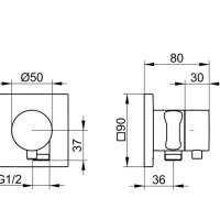 Keuco Ixmo 59549011202 Запорный вентиль с переключателем на 3 положения и подключением душевого шланга с держателем душа - внешняя часть (хром)