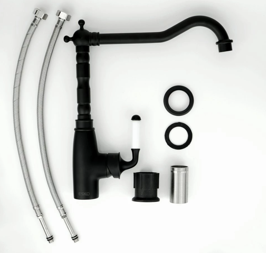 ESKO Florence FR03B Высокий смеситель для кухни (чёрный | белый), в ...