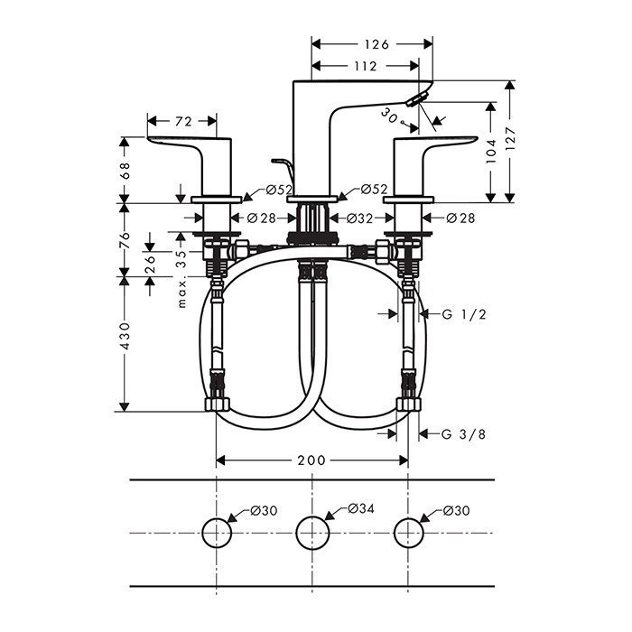 Hansgrohe Talis E 71733700 Смеситель для раковины на 3 отверстия ...