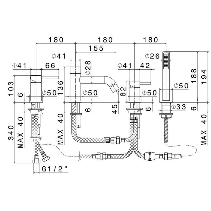 Newform XT 4280C.21.018 Смеситель на борт ванны | 4 отверстия (хром ...