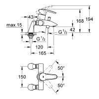 GROHE Eurostyle 33612001 смеситель для ванны, в комплекте с вертикальными подключениями для установки на борт ванны