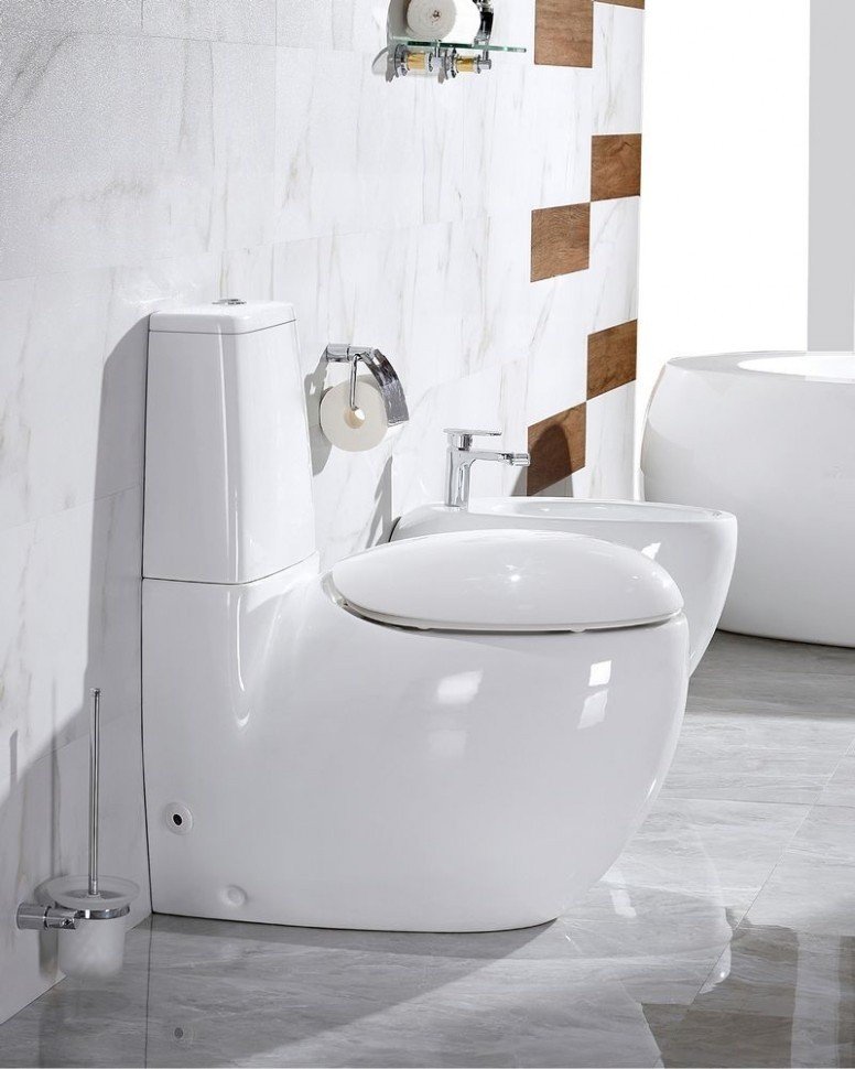 CeramaLux 2451 Унитаз компакт с крышкой микролифт (белый глянцевый ...