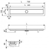 TECE Linus “steel” 15103079 Душевой лоток 700 мм - готовый комплект для монтажа с основой для плитки и декоративной панелью (нержавеющая сталь)