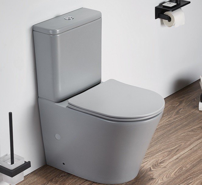 CeramaLux 2179XMH Унитаз компакт безободковый с крышкой микролифт (светло серый матовый)