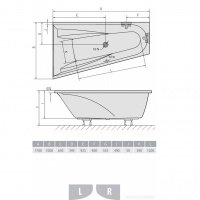 Акриловая ванна ALPEN Chiquita 170 R a02619, гарантия 10 лет, асимметричная форма, объём 250 литров, цвет - euro white (европейский белый)