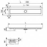 TECE Linus “steel” 15103089 Душевой лоток 800 мм - готовый комплект для монтажа с основой для плитки и декоративной панелью (нержавеющая сталь)