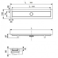 TECE Linus “steel” 15103099 Душевой лоток 900 мм - готовый комплект для монтажа с основой для плитки и декоративной панелью (нержавеющая сталь)