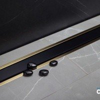 PESTAN Premium Line Black Glass 13100115 Душевой лоток 550 мм - готовый комплект для монтажа с декоративной решёткой (чёрное стекло | золото)